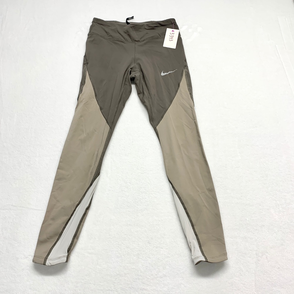 Nike Dri-FIT Colorblock Leggings Womens Size XS Brown Tan Yoga Activewear Nylon